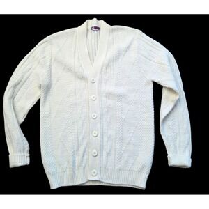 Vintage Tuxan Cardigan Sweater Cream Acrylic Cableknit Button-down Men's XL